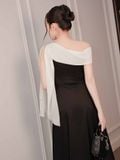  Đầm midi lụa dài ráp chéo phối khăn Chiffon 