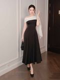 Đầm midi lụa dài ráp chéo phối khăn Chiffon 
