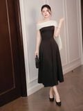  Đầm midi lụa dài ráp chéo phối khăn Chiffon 