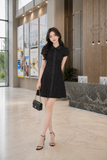  Đầm mini ren hoa cổ lá sen 