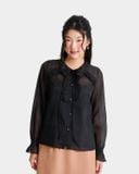  Áo sơ mi sheer tay dài phối bèo 