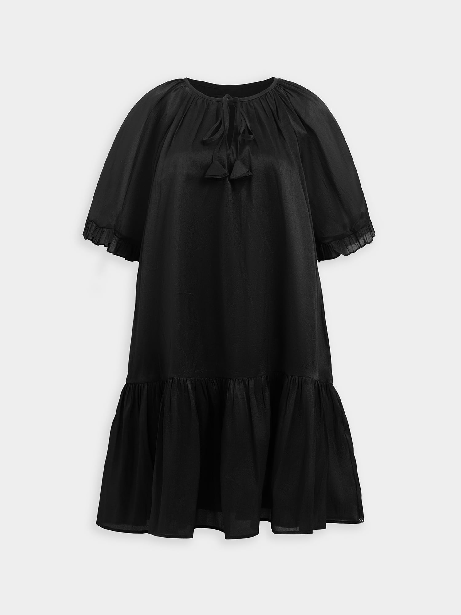 Đầm form rộng phối bèo thắt nơ