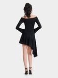  Đầm ren bẹt mini vai tay dài vạt xéo đính hoa 