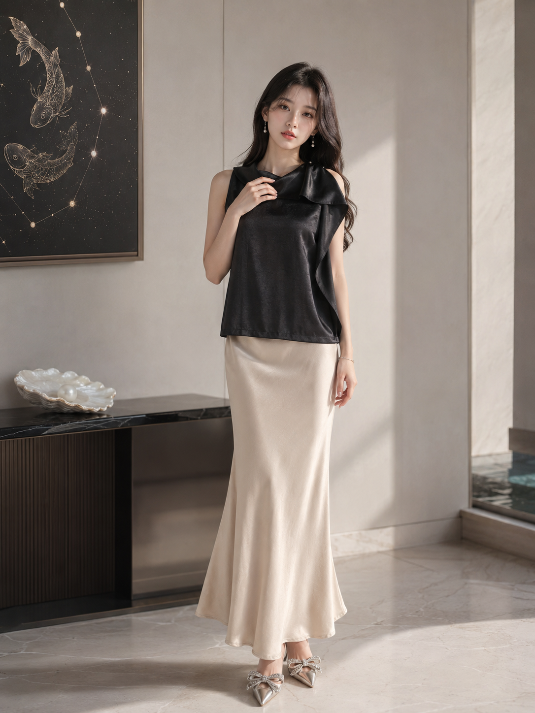 Áo kiểu lụa vạt cổ liền
