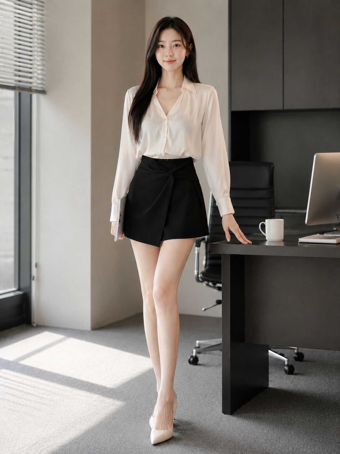  Chân váy skort mini vạt chéo xoắn eo 