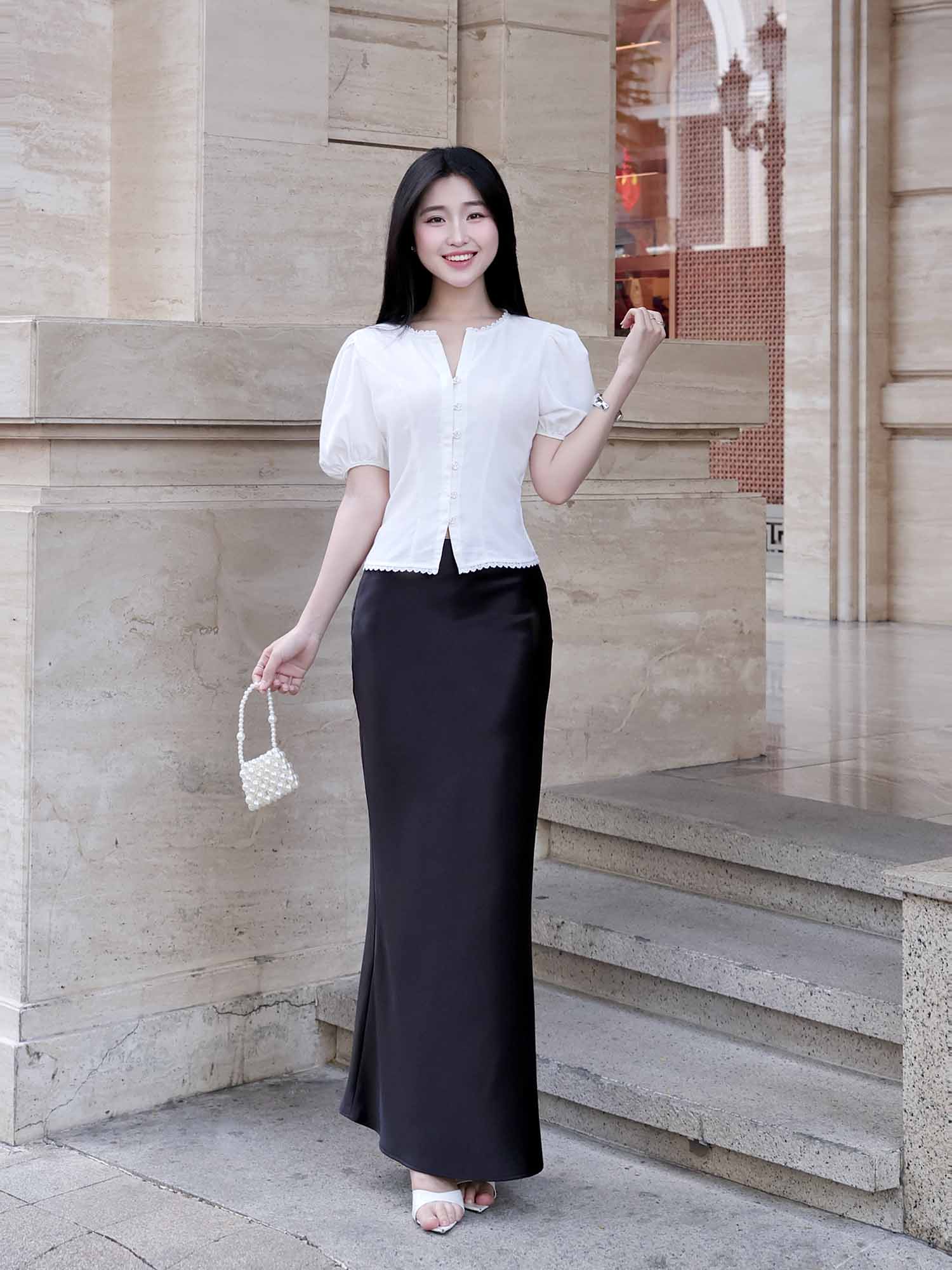 Váy maxi lụa ánh nhung đuôi cá