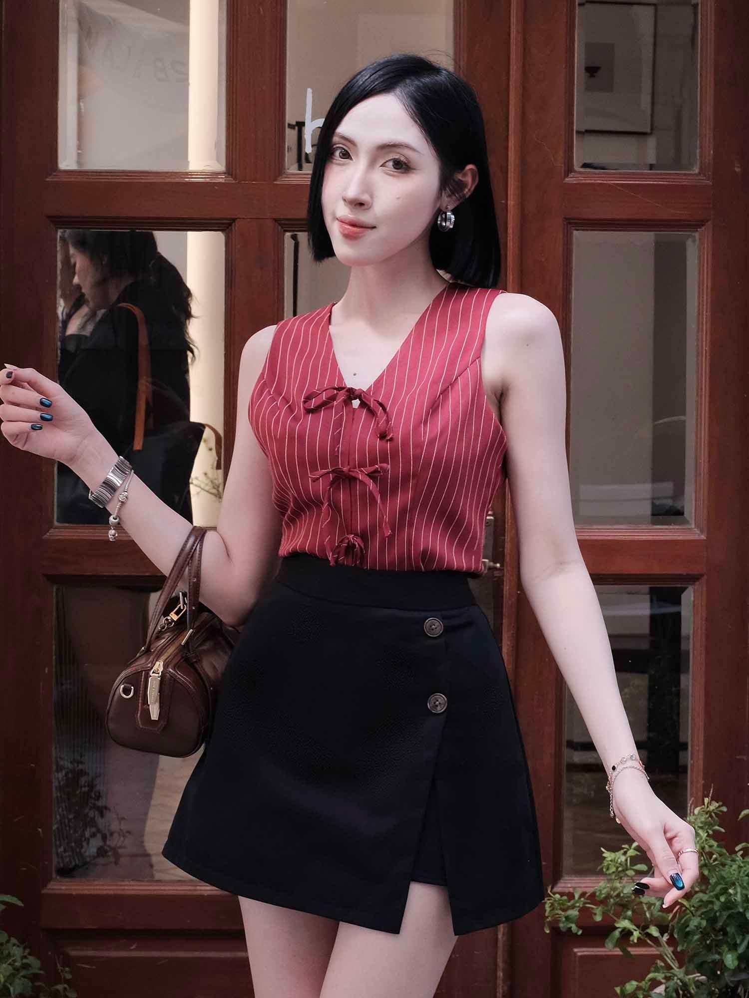 Chân váy mini skort xẻ tà 
