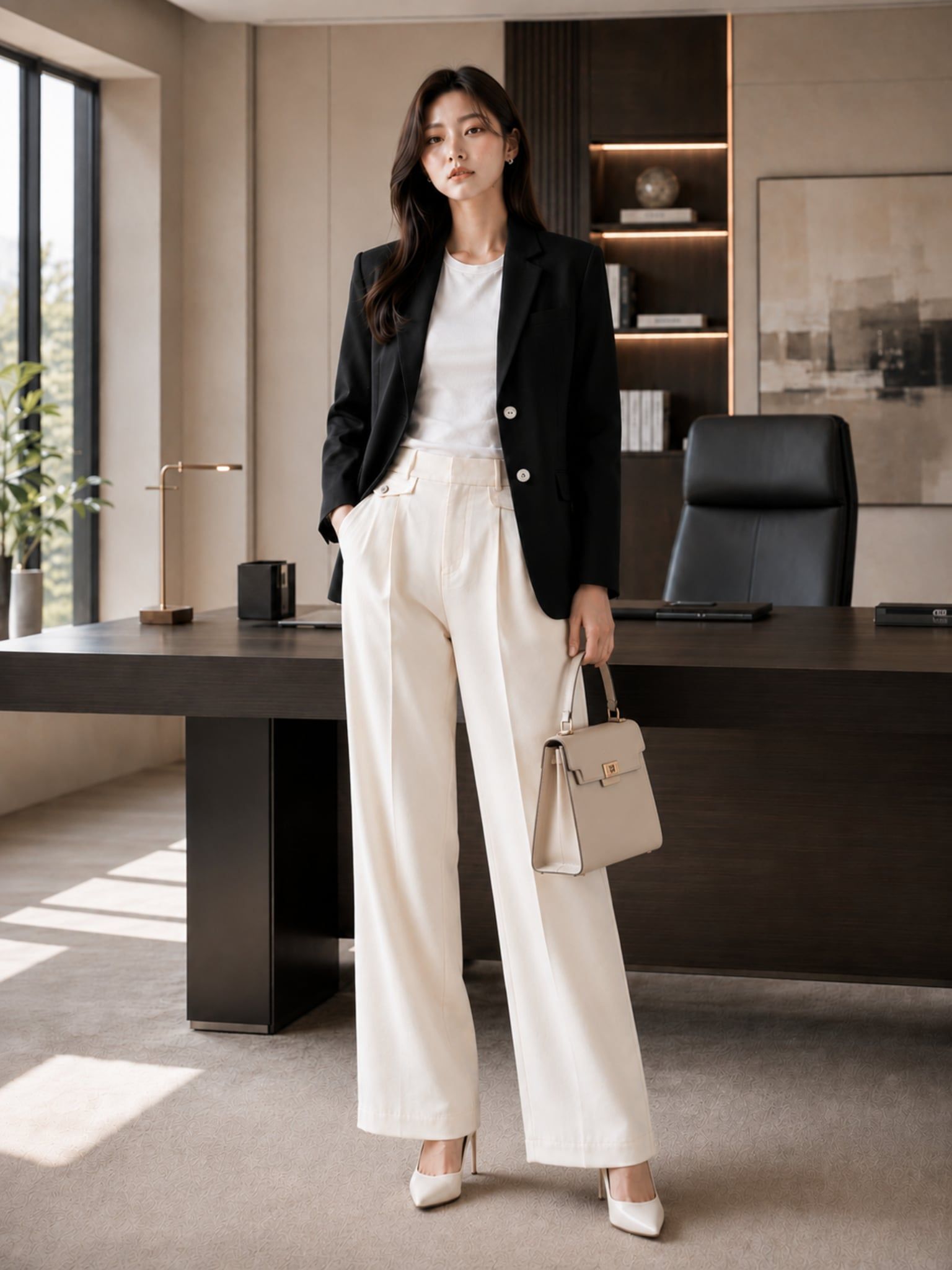  Áo blazer dáng suông tay dài 