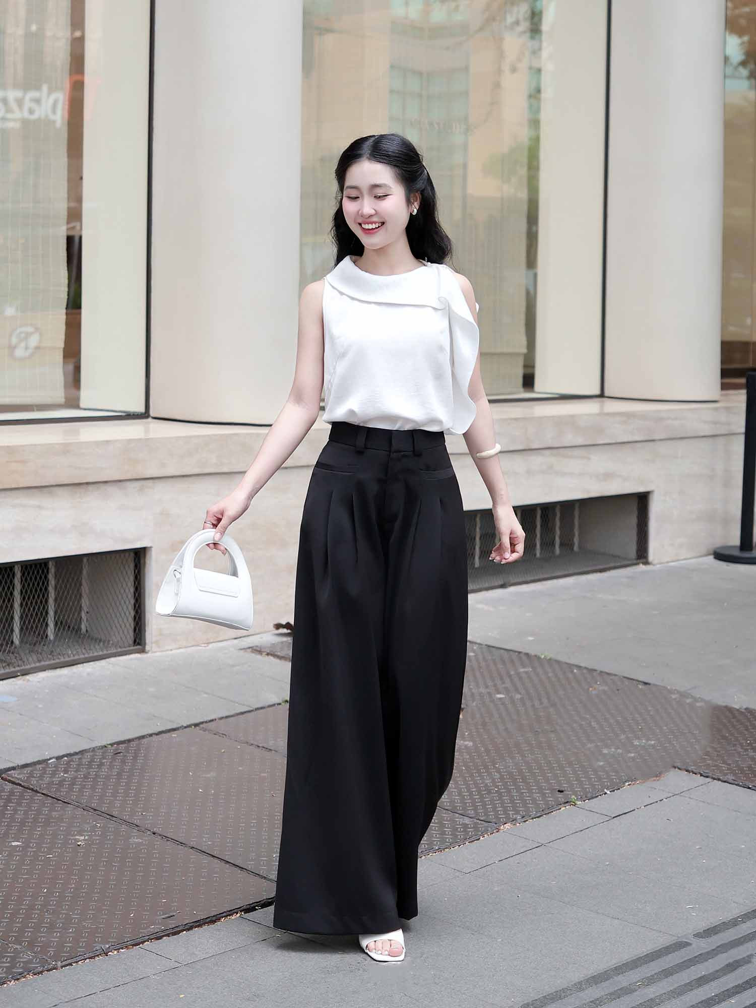 Quần Tây Dài Màu Đen Ống Suông Basic Cạp Cao Phong Cách Đơn Giản Oc