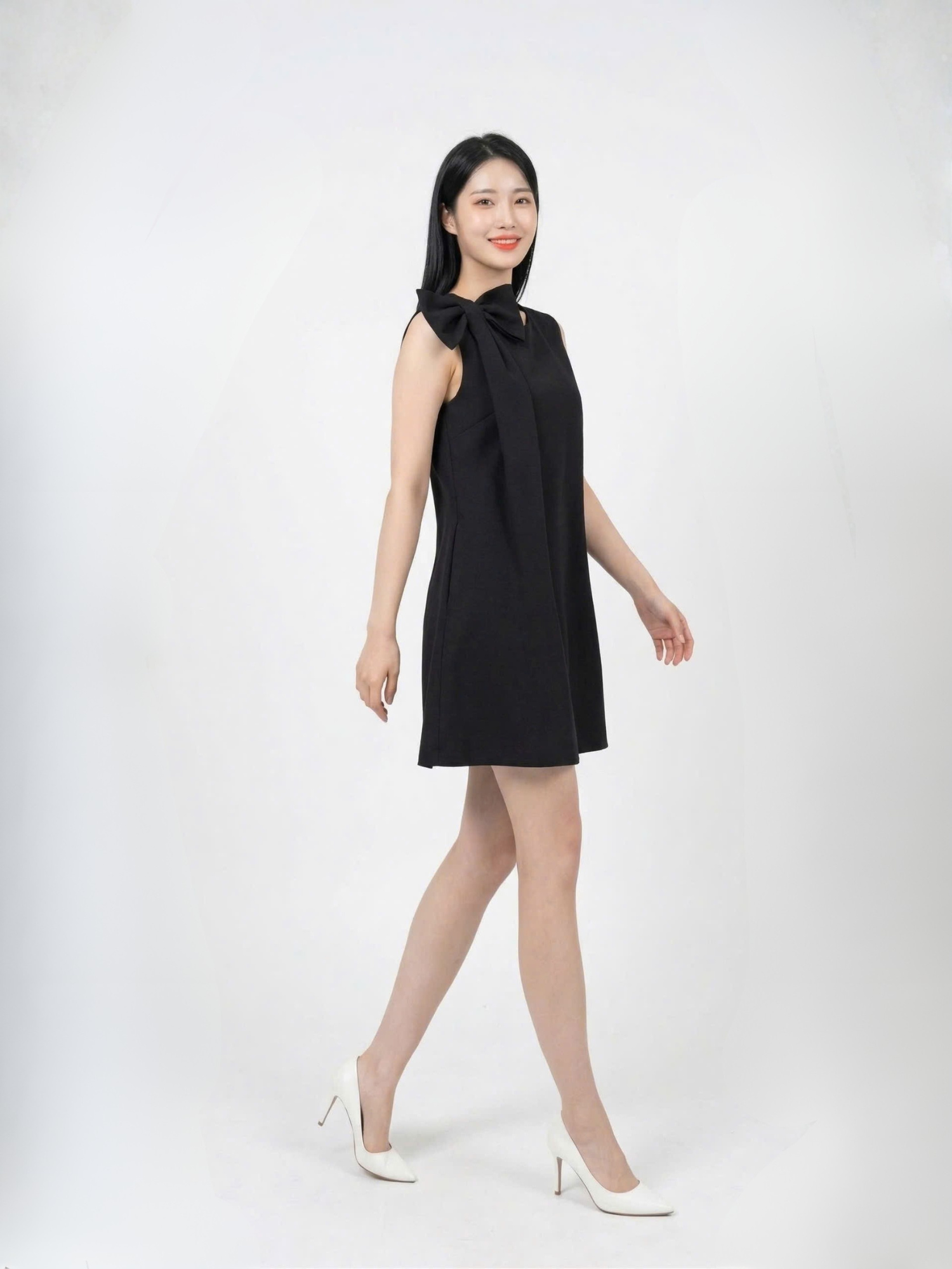 Đầm mini phom suông phối nơ vai cách điệu