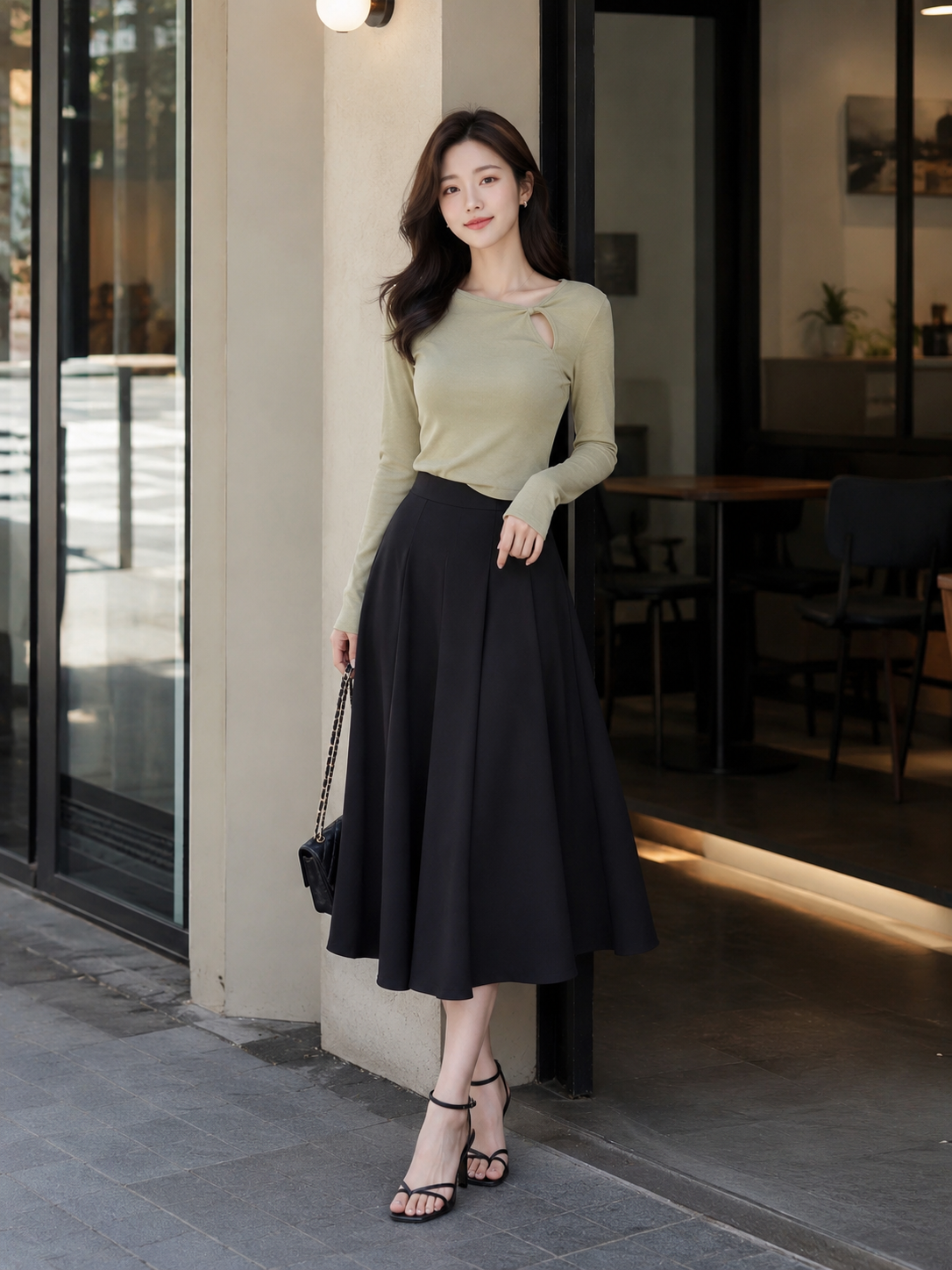  Váy midi xếp ly xòe 