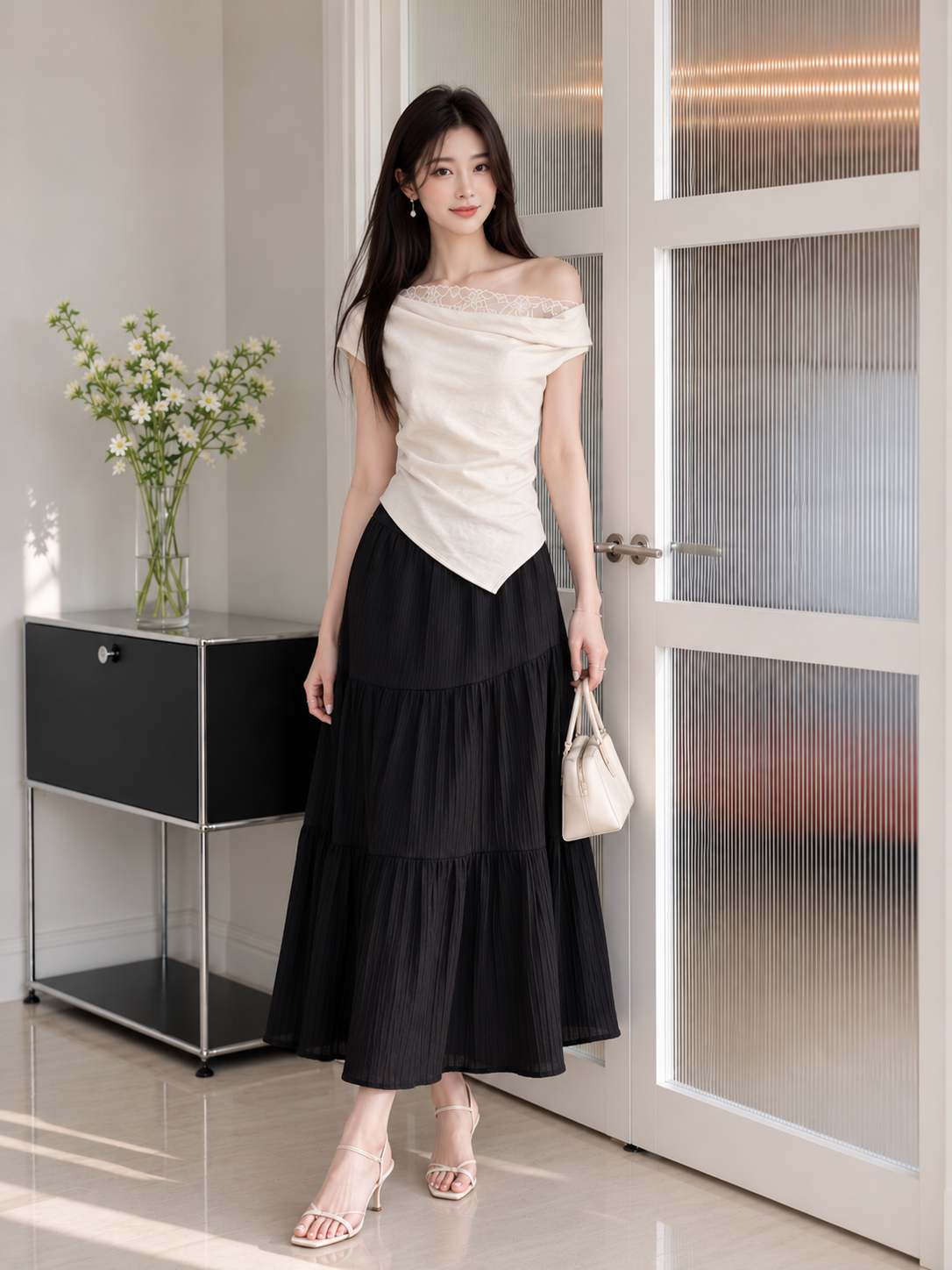  Chân váy maxi xoè 3 tầng 