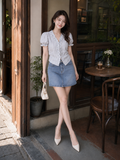 Áo sọc tay phồng phối bèo viền cổ 