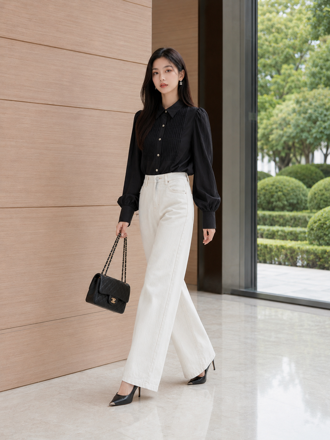 Áo sơ mi tơ kiểu linen phối ly ngực