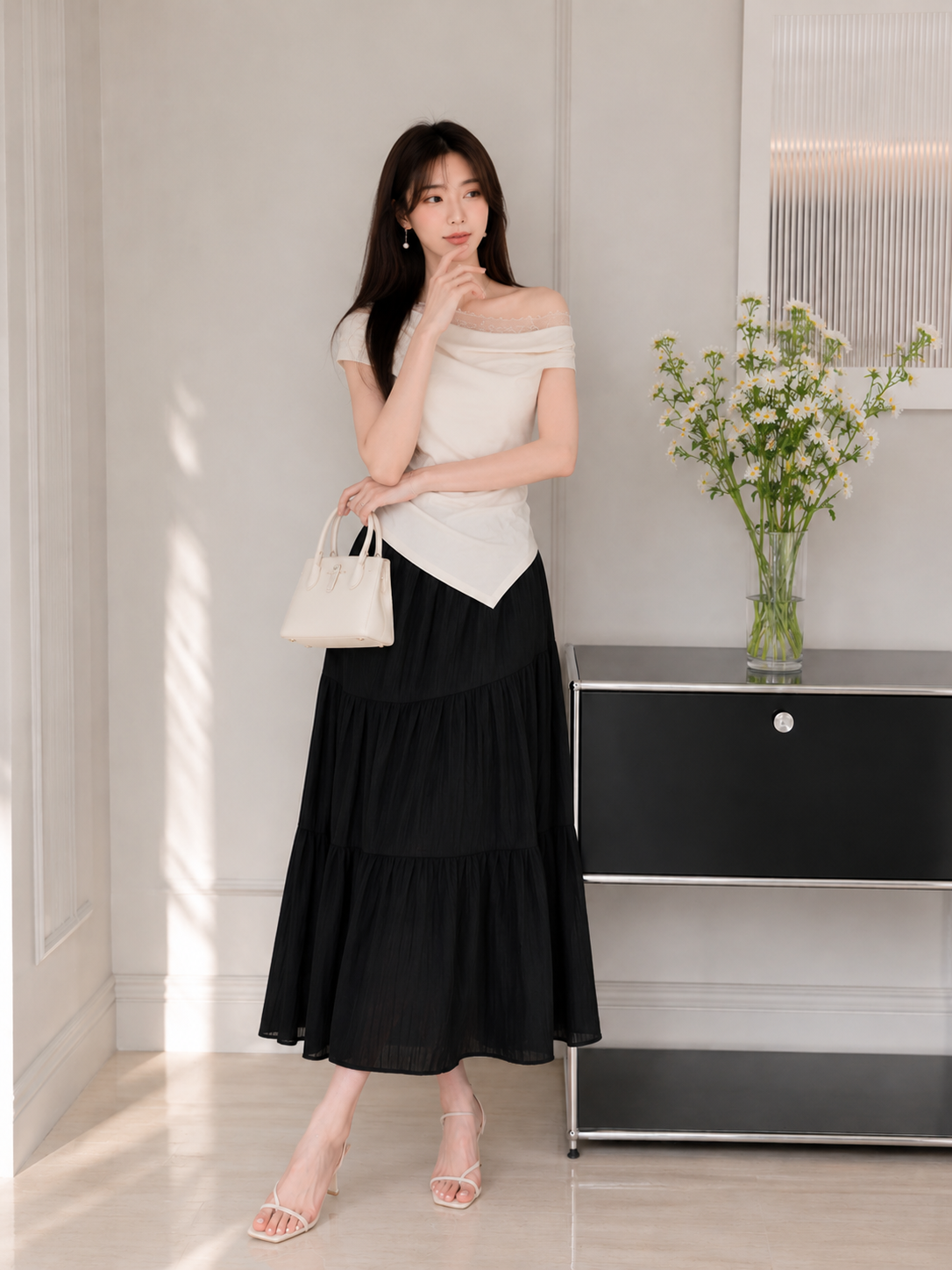 Chân váy maxi xoè 3 tầng