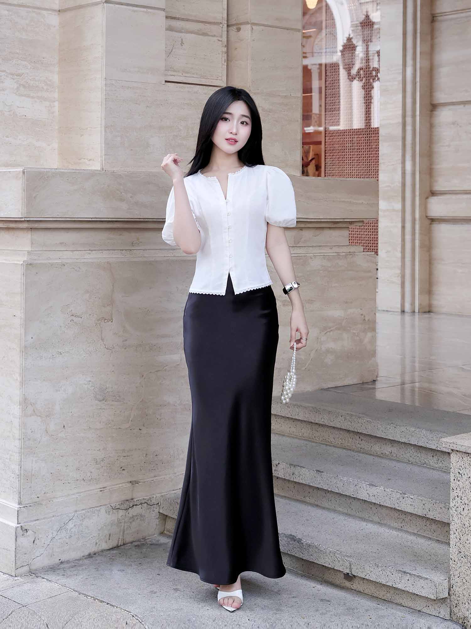 Váy maxi lụa ánh nhung đuôi cá