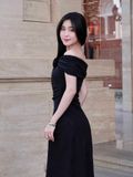  Đầm maxi thun hoa nổi nhún eo 