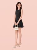  Đầm mini cổ tròn tùng xếp li 