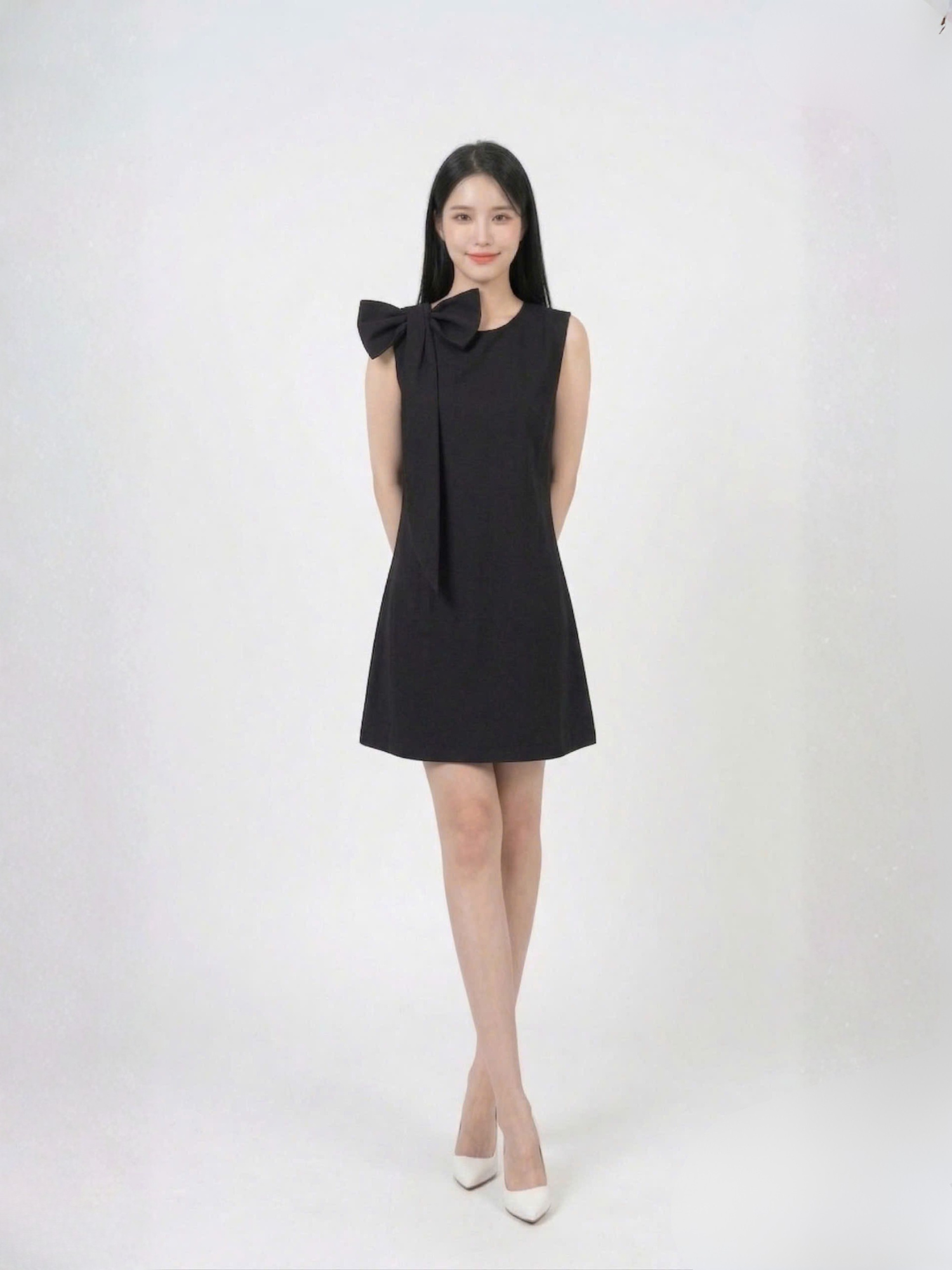 Đầm mini phom suông phối nơ vai cách điệu