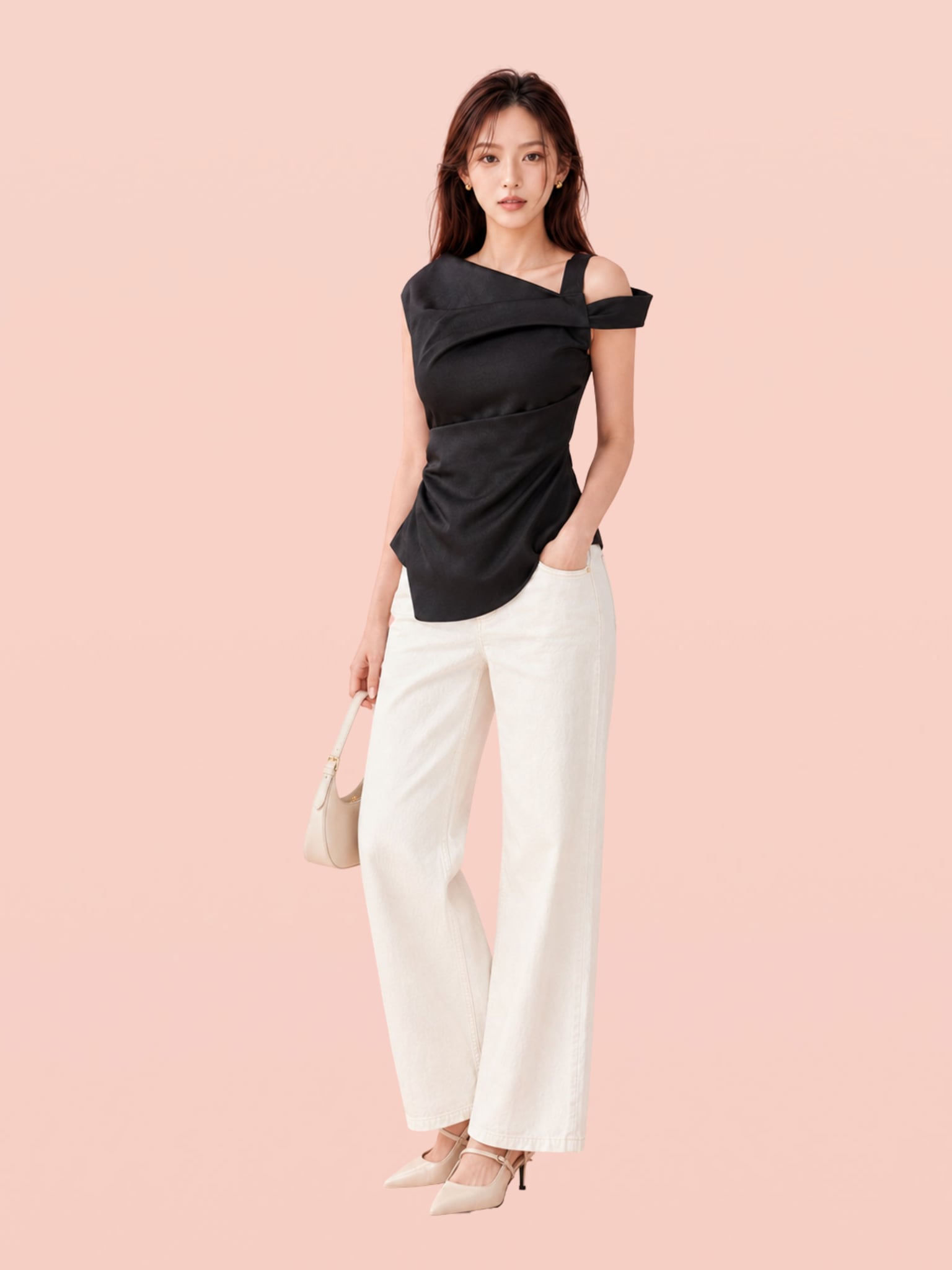 Áo draping xếp ly vai và eo