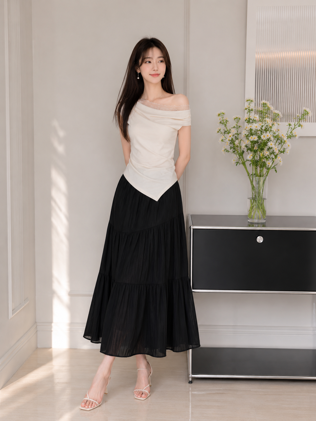 Chân váy maxi xoè 3 tầng