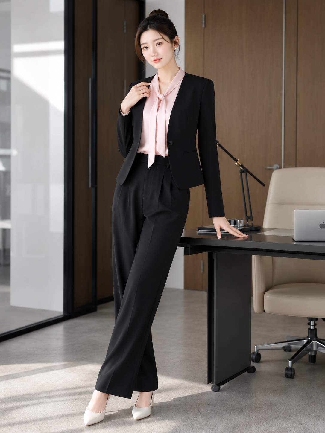  Áo blazer tay dài không cổ vạt cong 