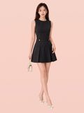  Đầm mini cổ tròn tùng xếp li 