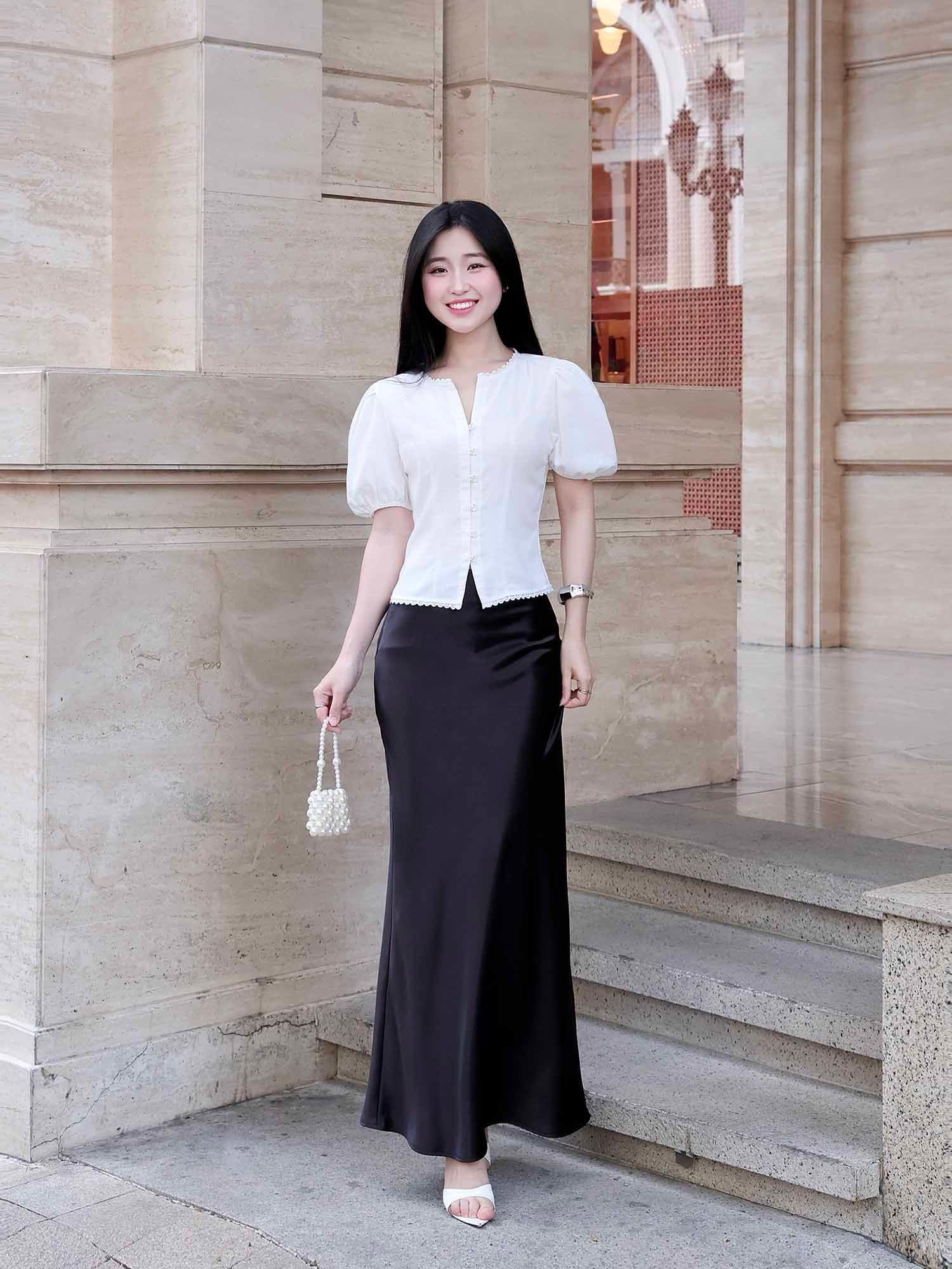  Váy maxi lụa ánh nhung đuôi cá 