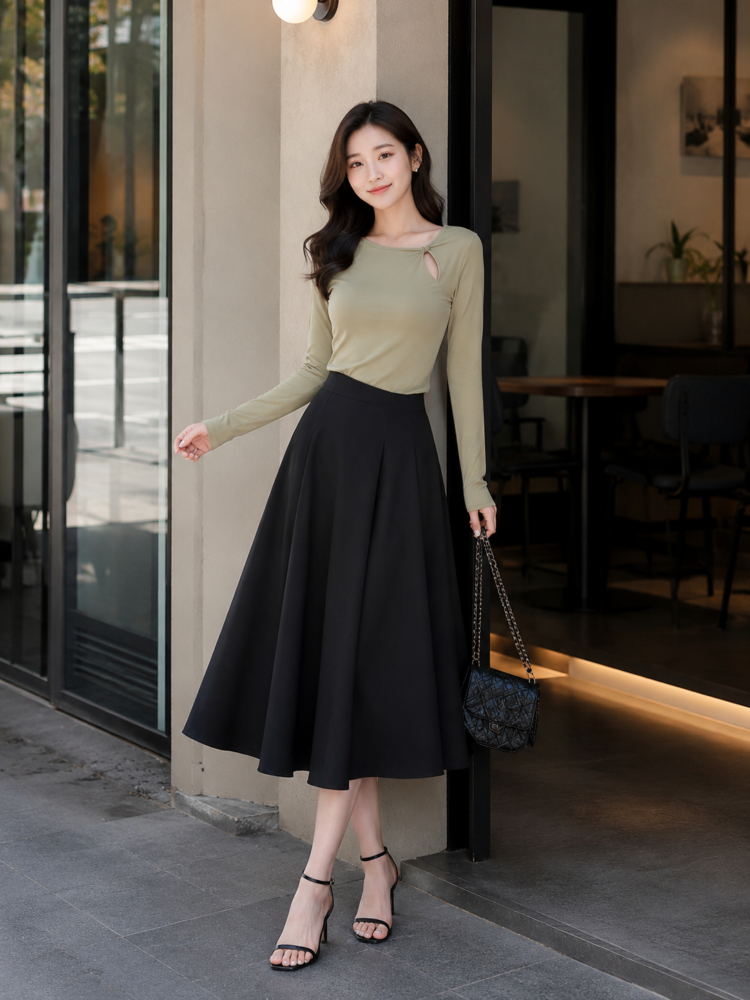 Váy midi xếp ly xòe