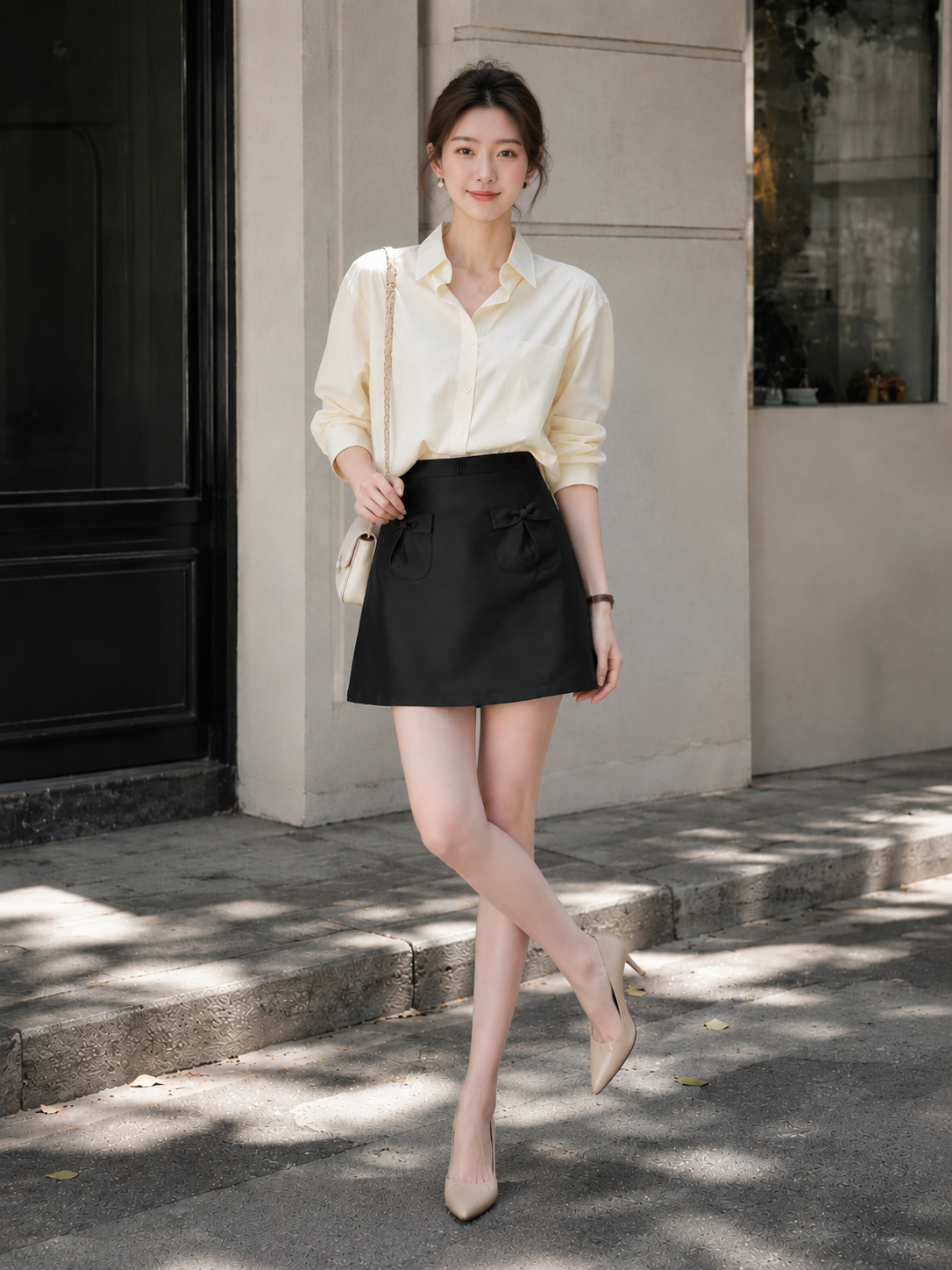 Váy mini chữ A túi nơ