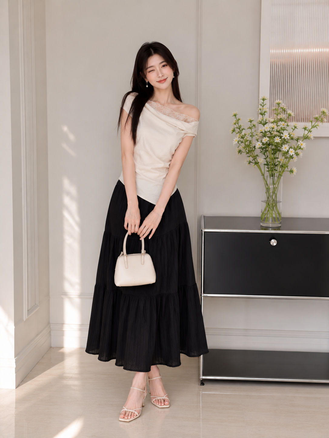  Chân váy maxi xoè 3 tầng 