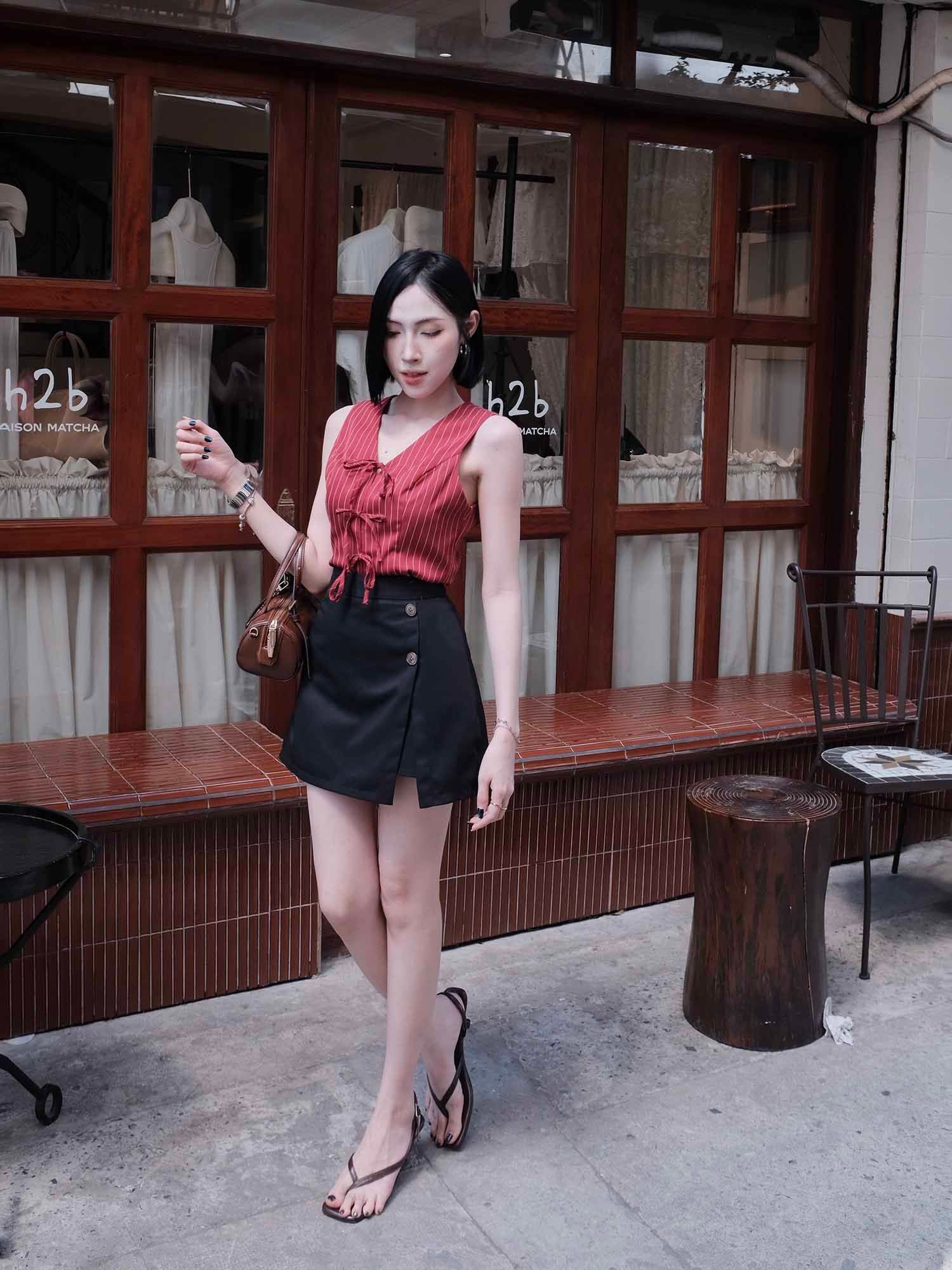  Chân váy mini skort xẻ tà 