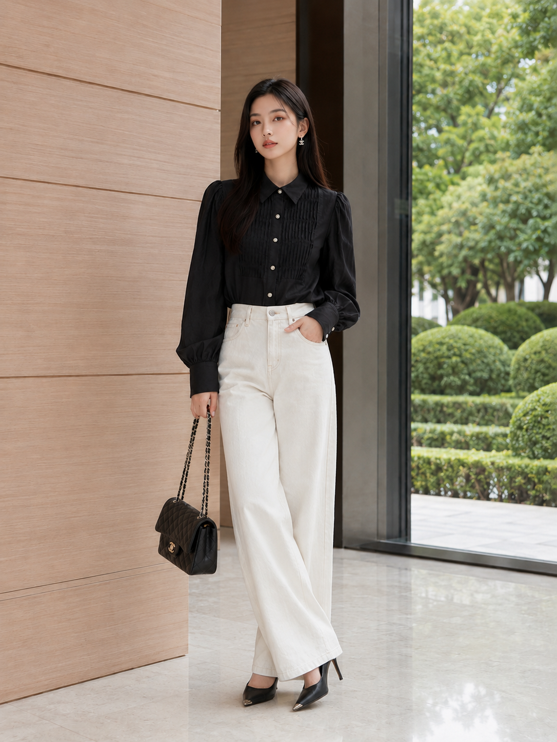  Áo sơ mi tơ kiểu linen phối ly ngực 