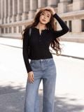  Áo thun tay dài cổ tròn gài nút 