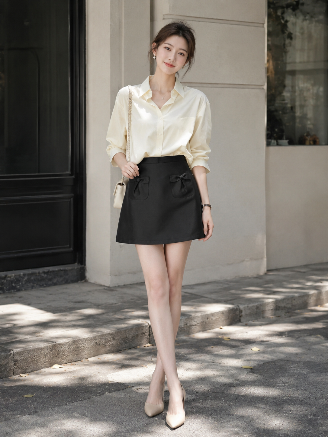Váy mini chữ A túi nơ