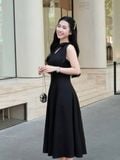  Đầm midi sát nách khoét cổ phối nơ 