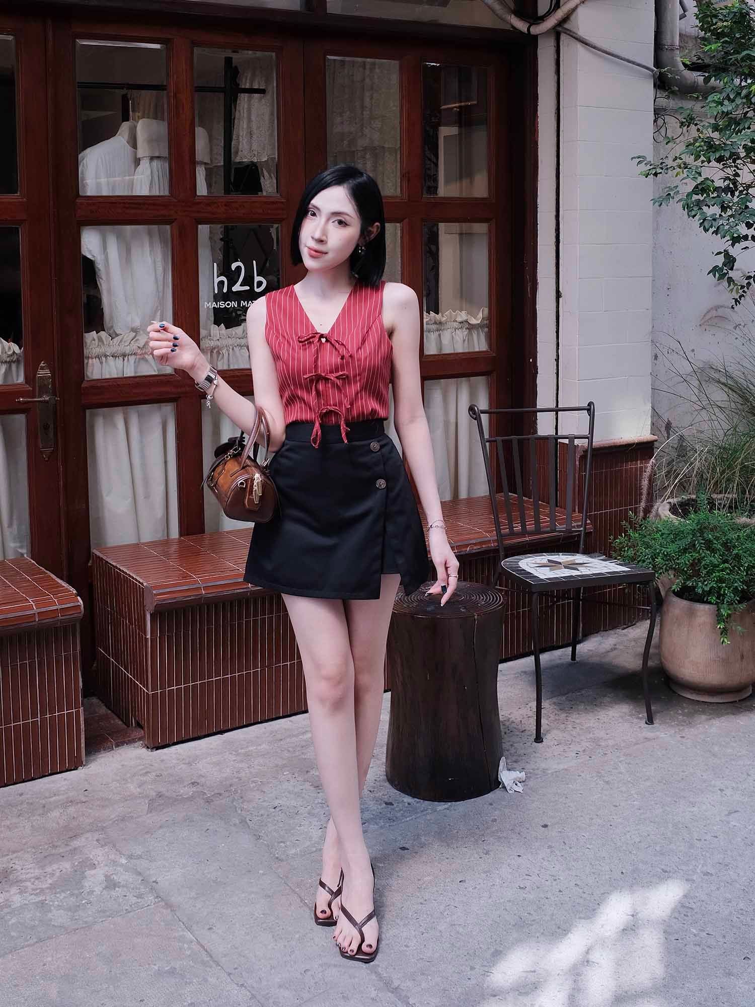  Chân váy mini skort xẻ tà 