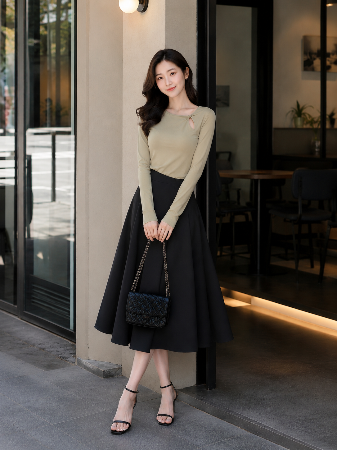 Váy midi xếp ly xòe