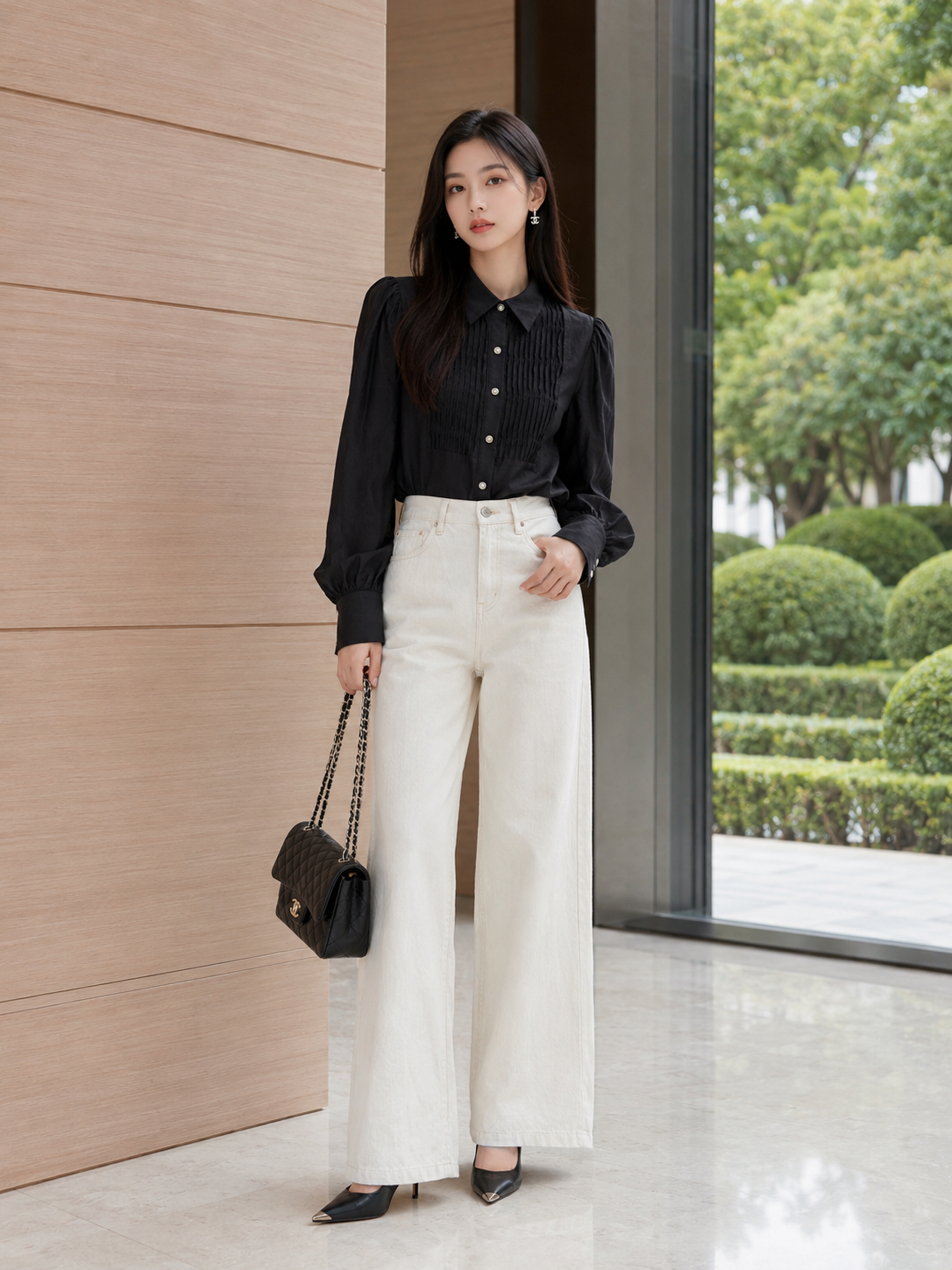  Áo sơ mi tơ kiểu linen phối ly ngực 