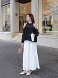  Áo kiểu tơ khoét vai tay dài 