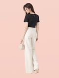  Áo thun cotton cổ tròn cài nút chân cổ sau 