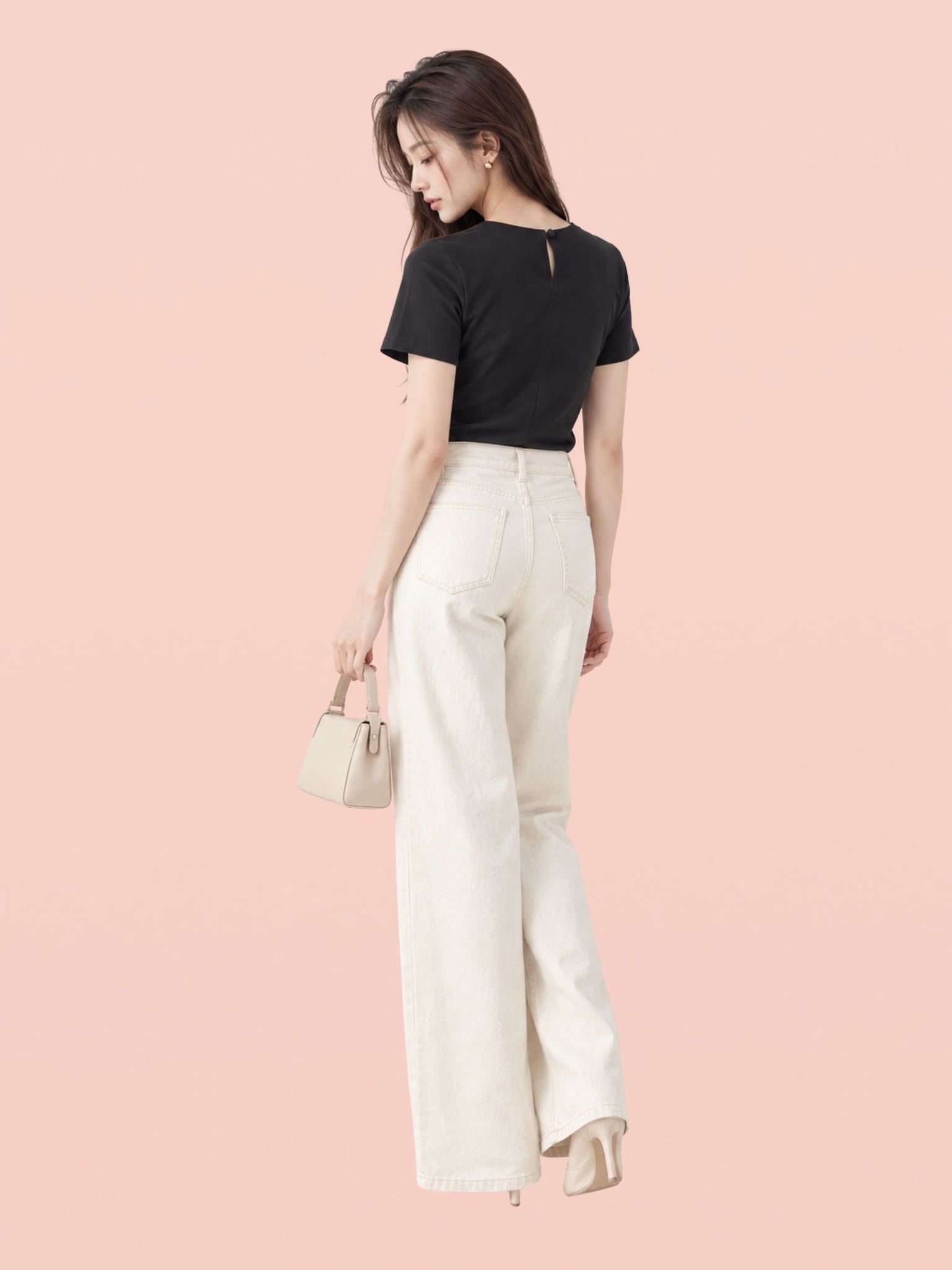  Áo thun cotton cổ tròn cài nút chân cổ sau 
