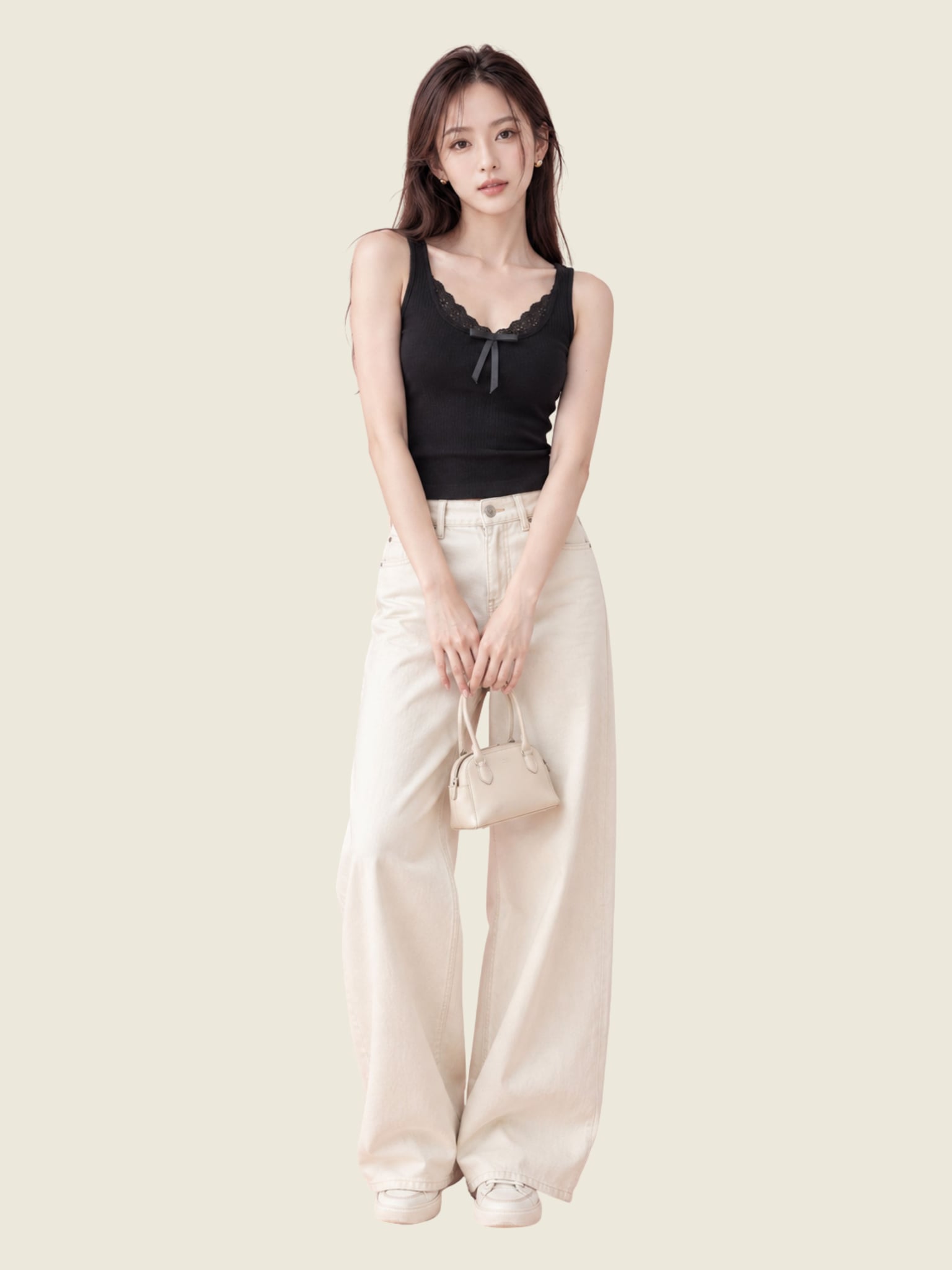 Áo tanktop phối viền ren và nơ