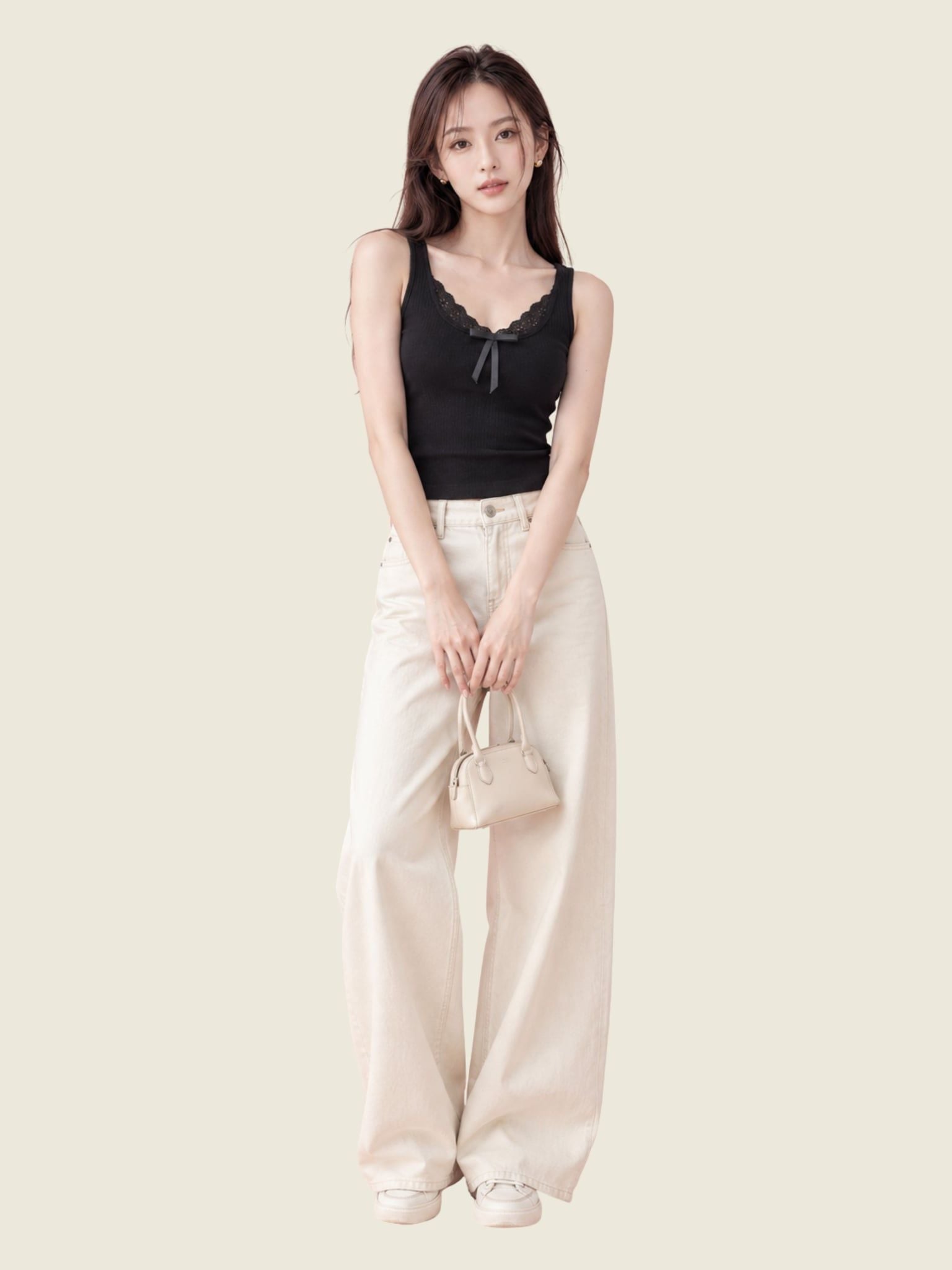  Áo tanktop phối viền ren và nơ 
