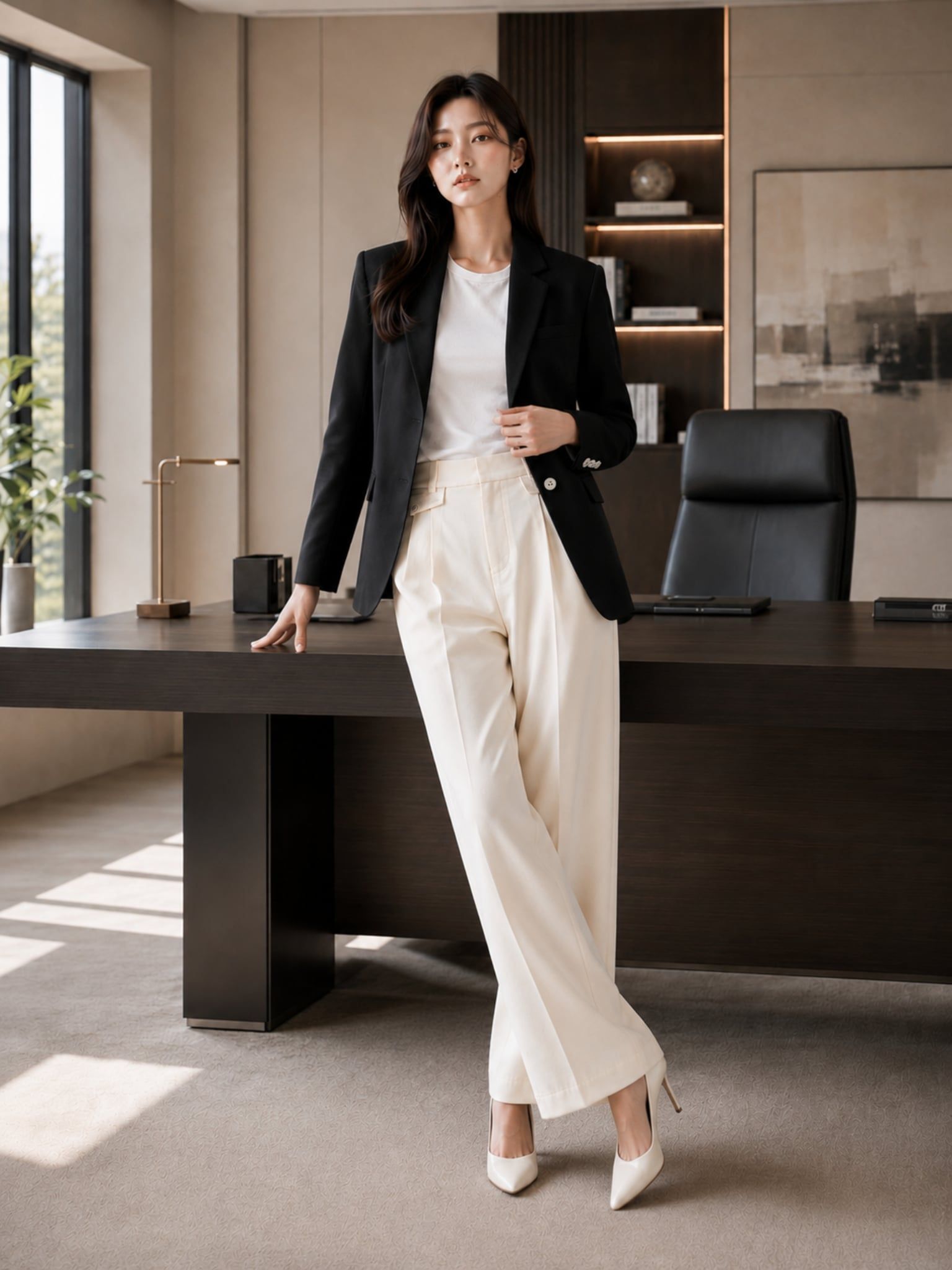  Áo blazer dáng suông tay dài 