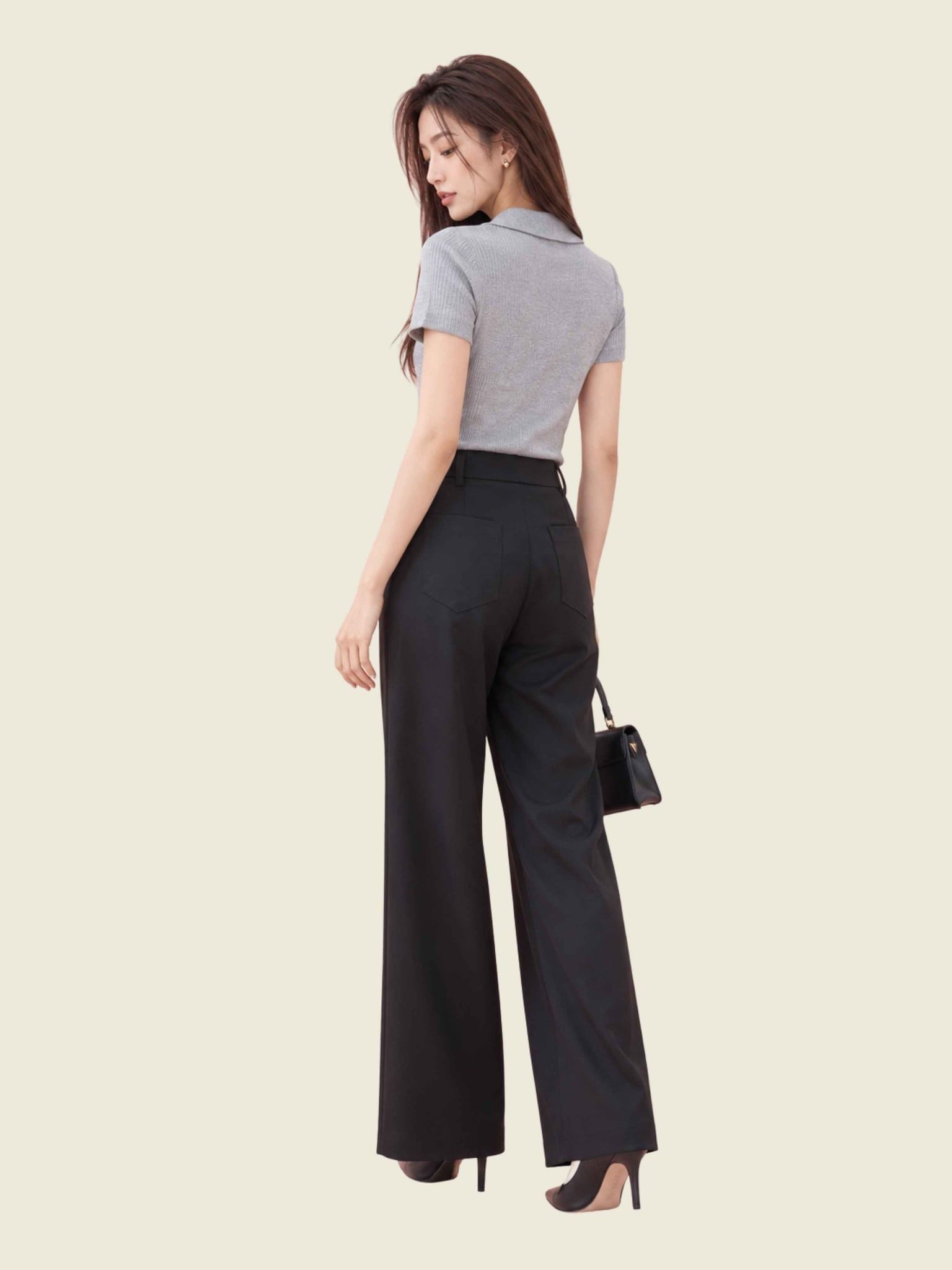  Quần ống suông có lưng kèm diễu ly thân trước 