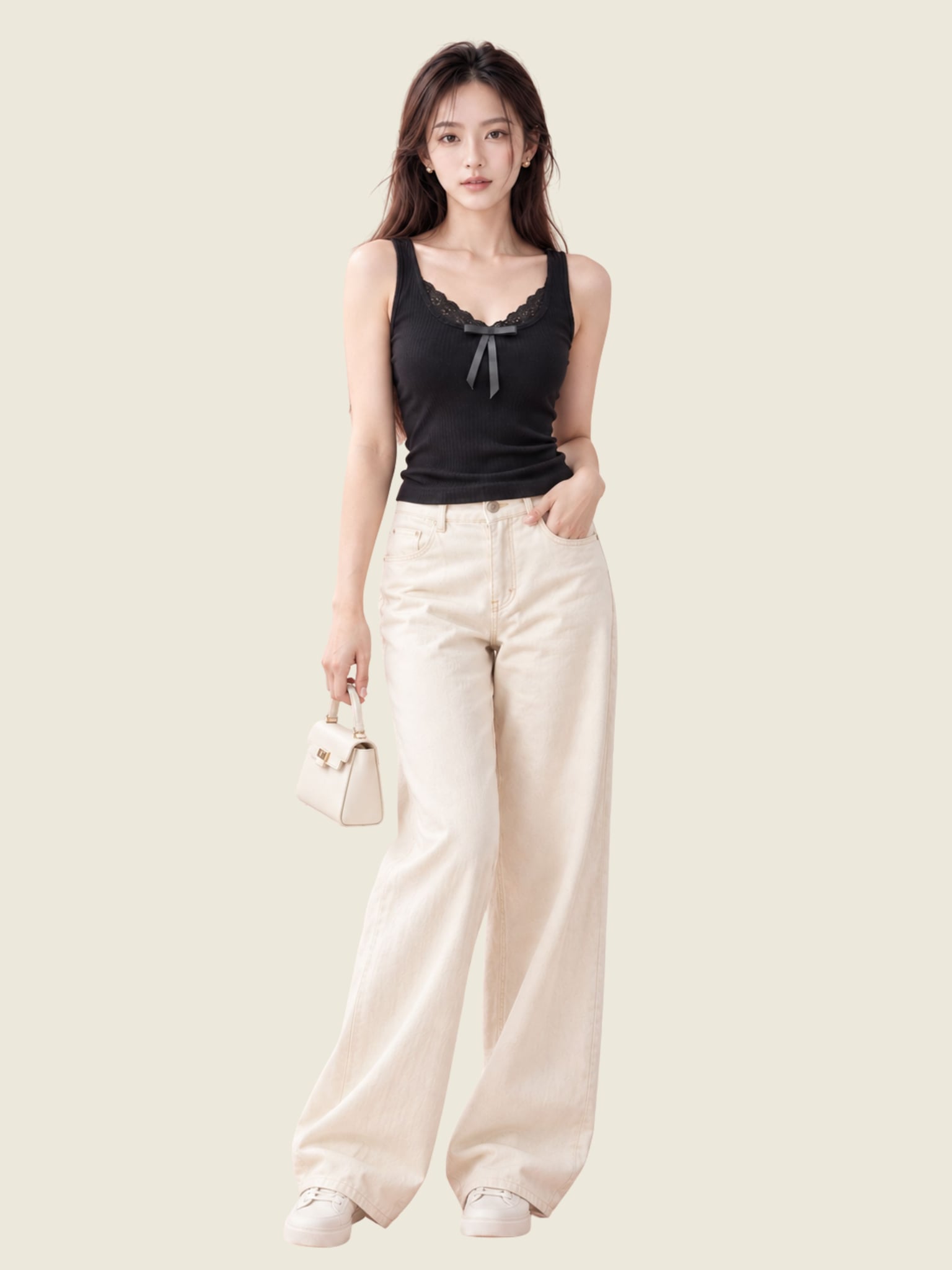 Áo tanktop phối viền ren và nơ