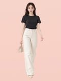  Áo thun cotton cổ tròn cài nút chân cổ sau 
