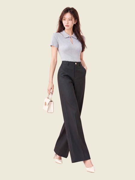  Quần ống suông có lưng kèm diễu ly thân trước 