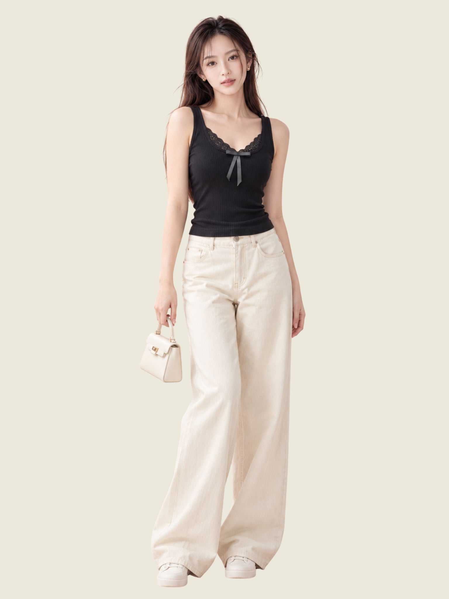 Áo tanktop phối viền ren và nơ